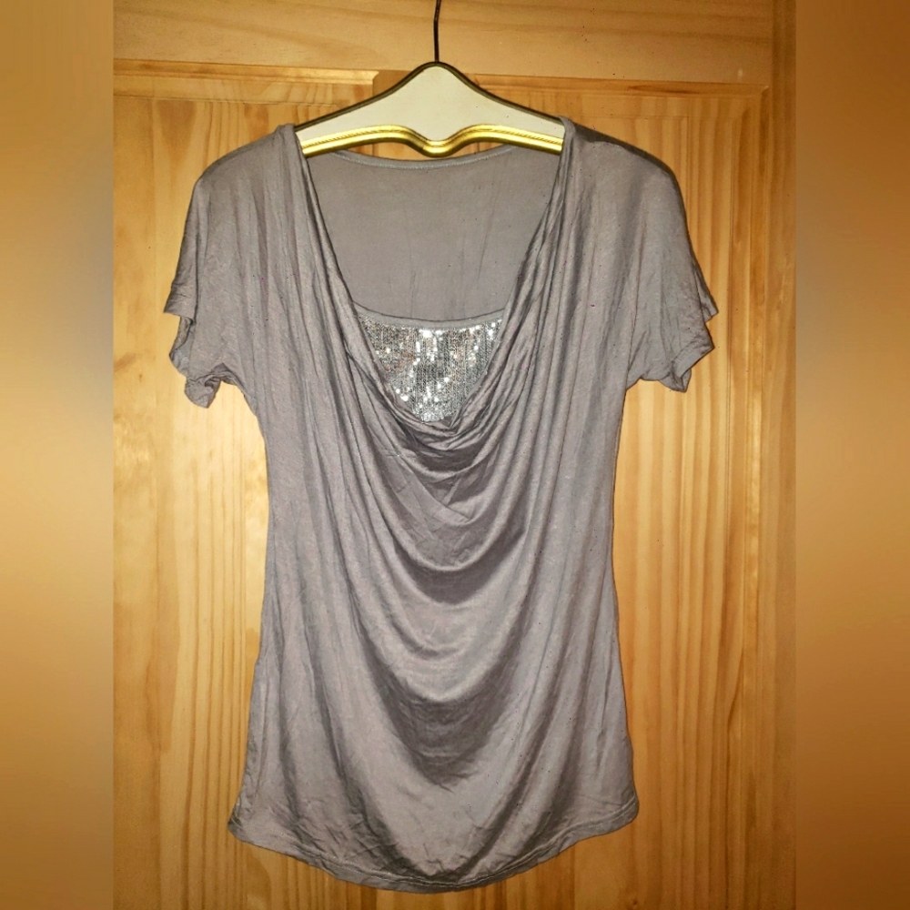 Womens Gray Colored Sparkle Top Size XL